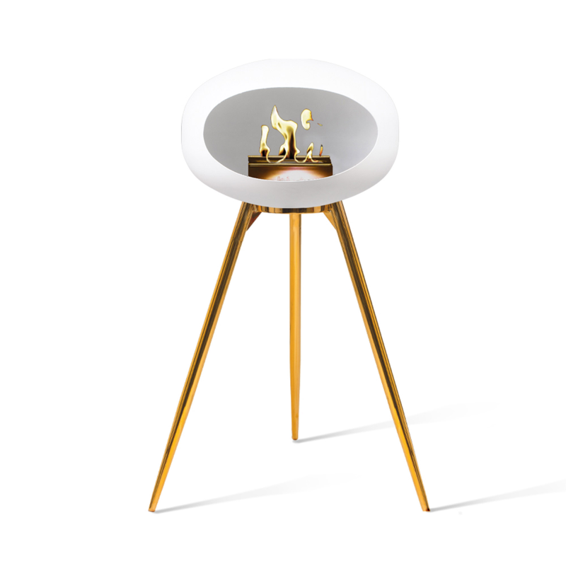 Hvid Biopejs Med Rose Gold Skål Ground Wood 79cm Ben Rose Gold