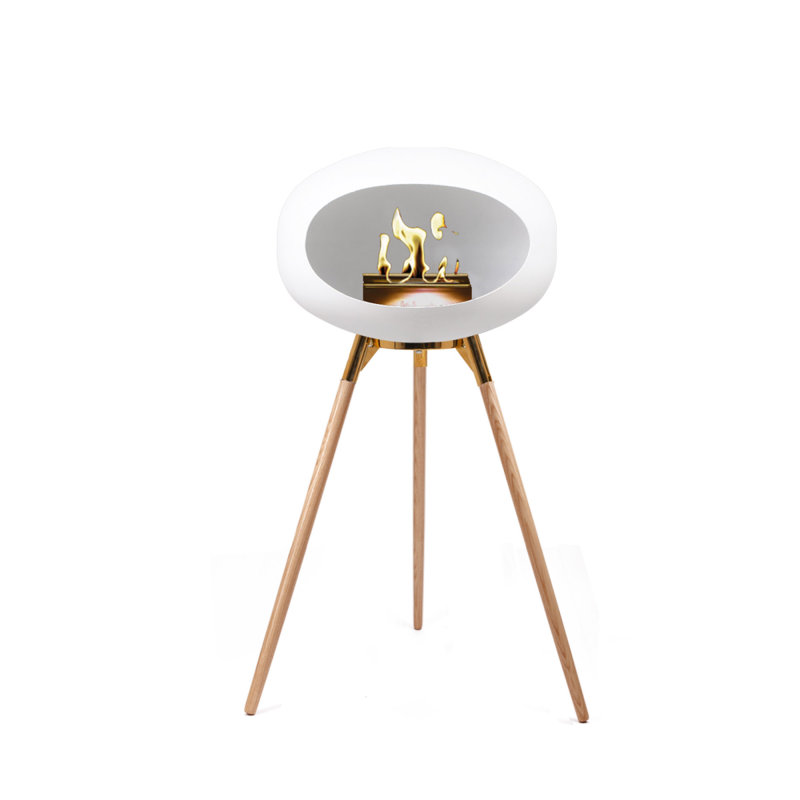 Hvid Biopejs Med Rose Gold Skål Ground Wood 79cm Ben Særbehandlet